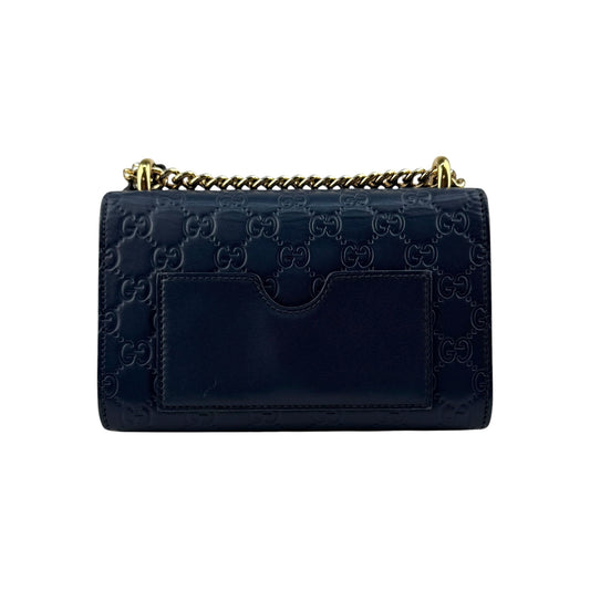 Gucci Navy Guccissima Leather Padlock Shoulder Bag