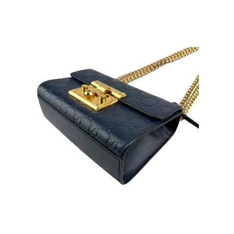 Gucci Navy Guccissima Leather Padlock Shoulder Bag