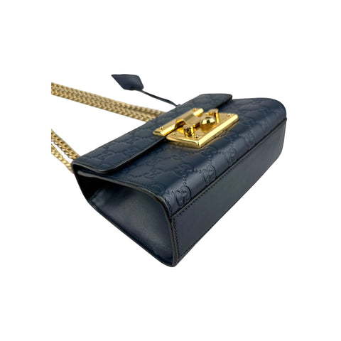 Gucci Navy Guccissima Leather Padlock Shoulder Bag