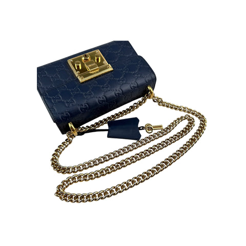 Gucci Navy Guccissima Leather Padlock Shoulder Bag