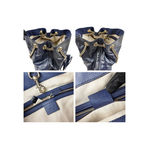 Gucci Navy Patent Leather Soho Chain Tote Bag