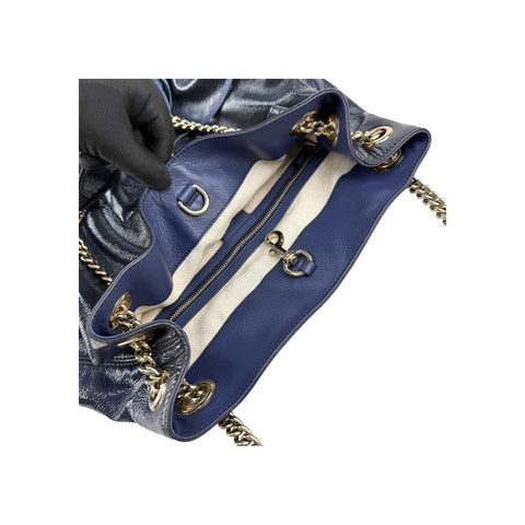 Gucci Navy Patent Leather Soho Chain Tote Bag