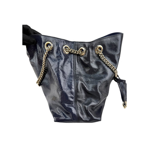 Gucci Navy Patent Leather Soho Chain Tote Bag