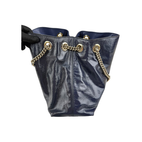Gucci Navy Patent Leather Soho Chain Tote Bag