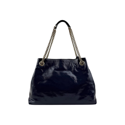 Gucci Navy Patent Leather Soho Chain Tote Bag