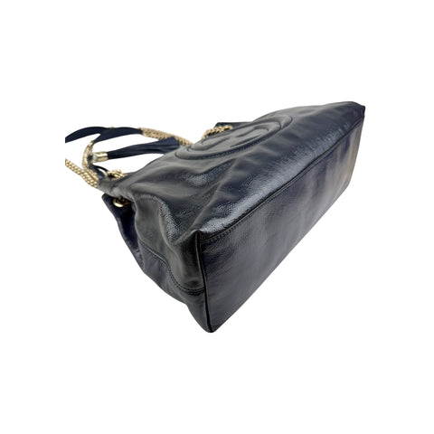 Gucci Navy Patent Leather Soho Chain Tote Bag