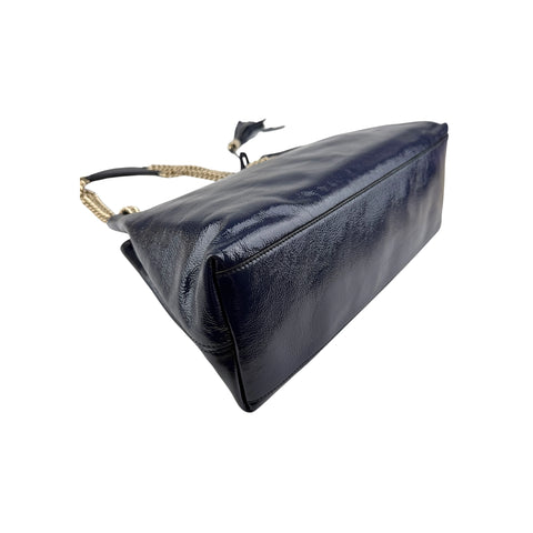 Gucci Navy Patent Leather Soho Chain Tote Bag