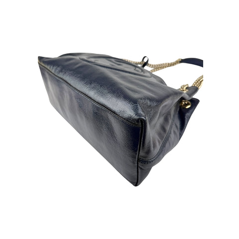 Gucci Navy Patent Leather Soho Chain Tote Bag
