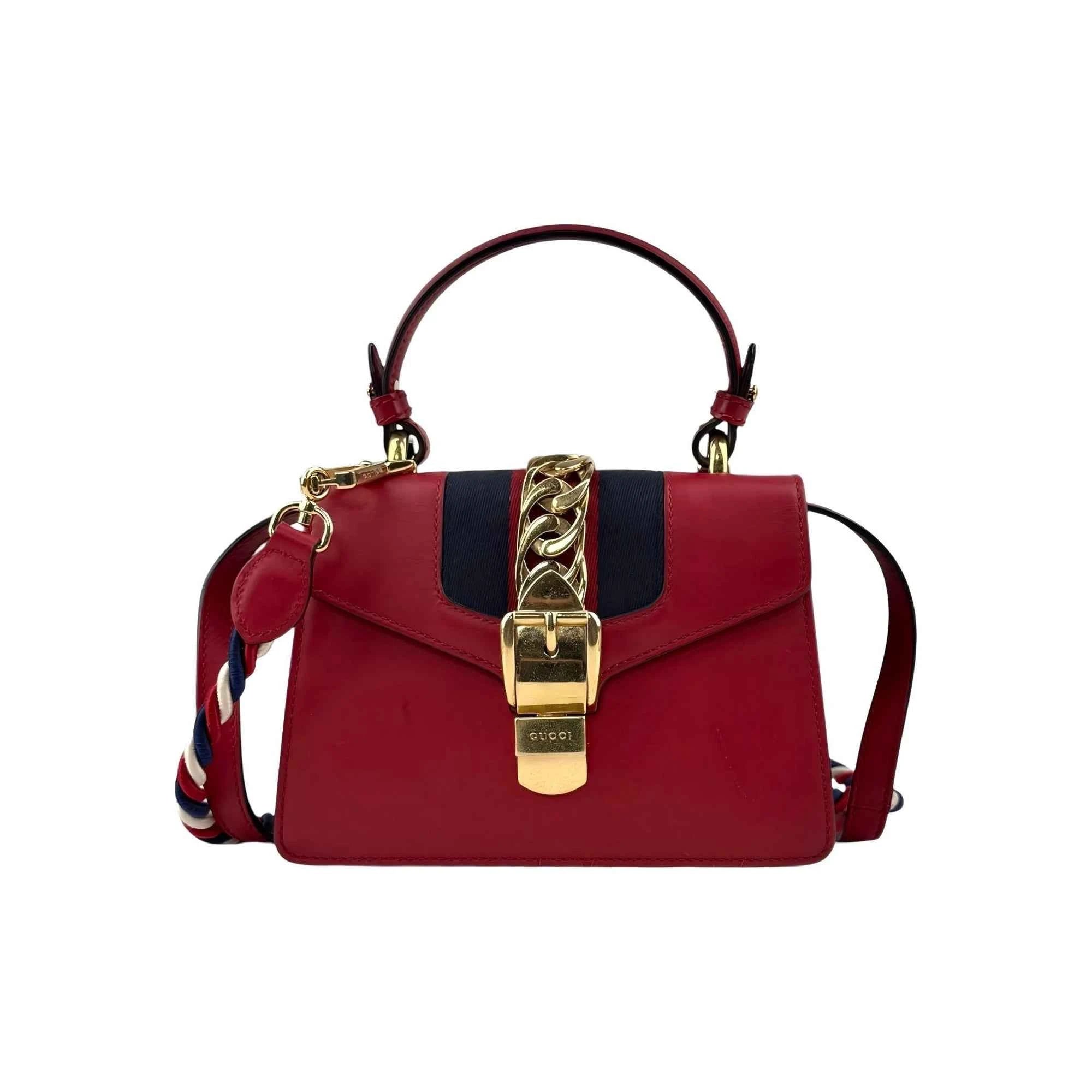 Gucci Red Calfskin Leather Small Sylvie Shoulder Bag