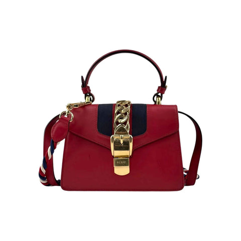 Gucci Red Calfskin Leather Small Sylvie Shoulder Bag