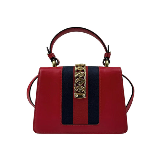 Gucci Red Calfskin Leather Small Sylvie Shoulder Bag