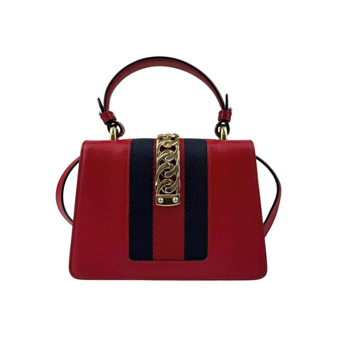 Gucci Red Calfskin Leather Small Sylvie Shoulder Bag
