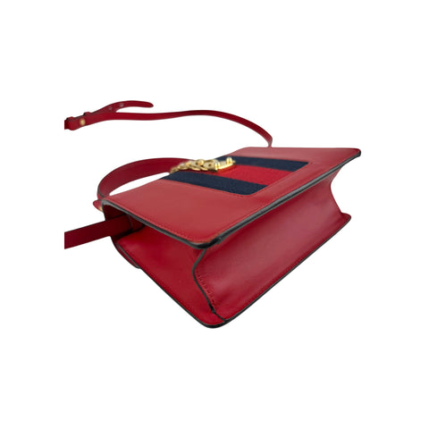 Gucci Red Calfskin Leather Small Sylvie Shoulder Bag