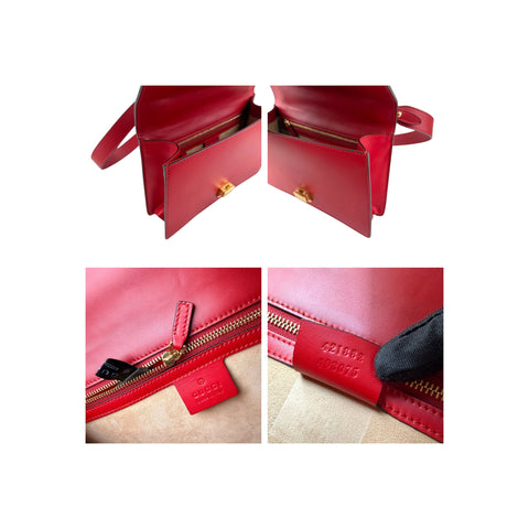 Gucci Red Calfskin Leather Sylvie Shoulder Bag