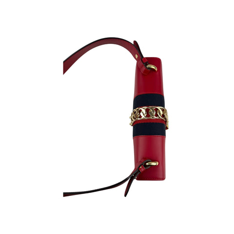 Gucci Red Calfskin Leather Sylvie Shoulder Bag