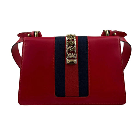 Gucci Red Calfskin Leather Sylvie Shoulder Bag