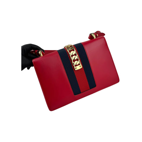 Gucci Red Calfskin Leather Sylvie Shoulder Bag