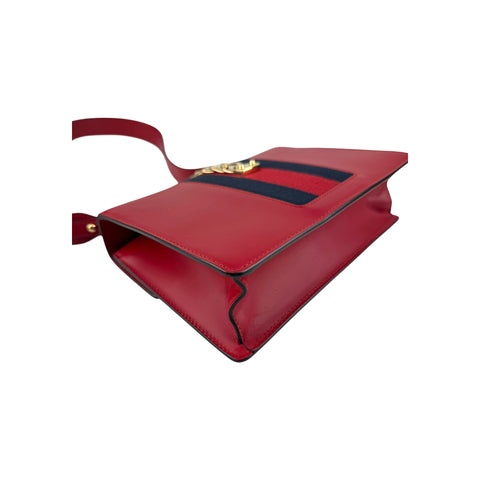 Gucci Red Calfskin Leather Sylvie Shoulder Bag