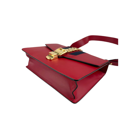 Gucci Red Calfskin Leather Sylvie Shoulder Bag