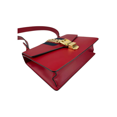 Gucci Red Calfskin Leather Sylvie Shoulder Bag