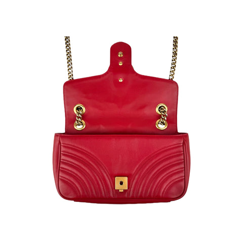 Gucci Red GG Marmont Matelasse Shoulder Bag Leather