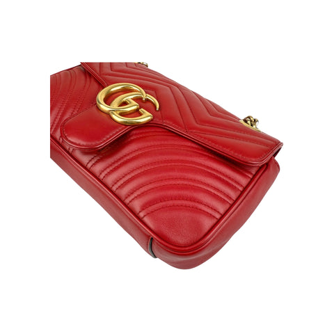 Gucci Red GG Marmont Matelasse Shoulder Bag Leather