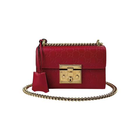 Gucci Red Guccissima Leather Padlock Shoulder Bag