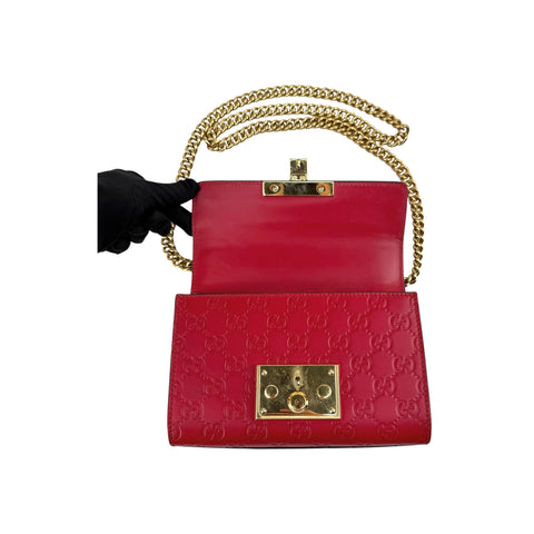 Gucci Red Guccissima Leather Padlock Shoulder Bag
