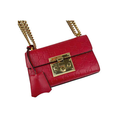 Gucci Red Guccissima Leather Padlock Shoulder Bag