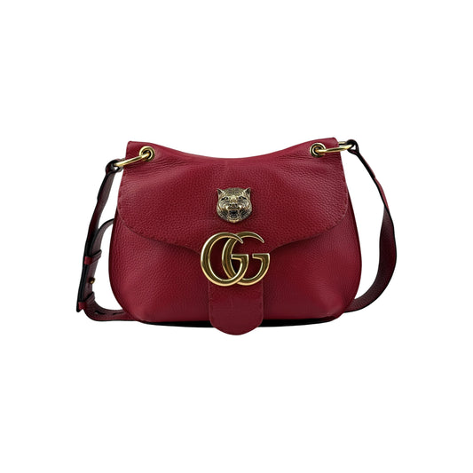 Gucci Red Leather Animalier Flap Shoulder Bag