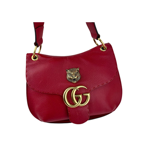 Gucci Red Leather Animalier Flap Shoulder Bag