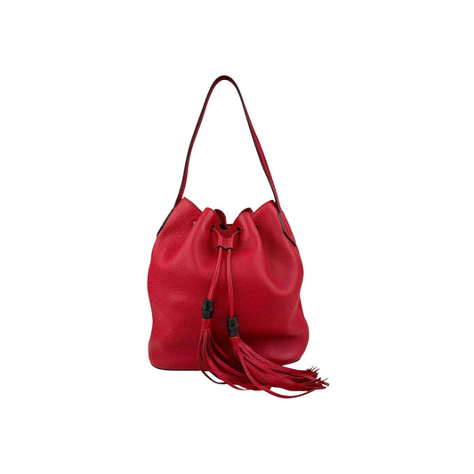 Gucci Red Leather Bucket Bag with Tassels