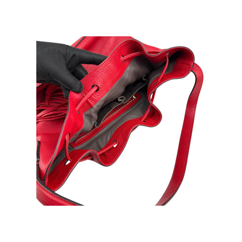Gucci Red Leather Bucket Bag with Tassels