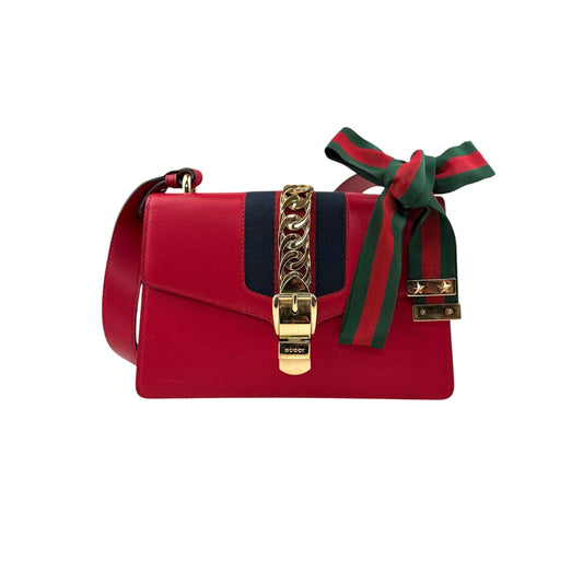 Gucci Red Leather Sylvie Web Shoulder Bag
