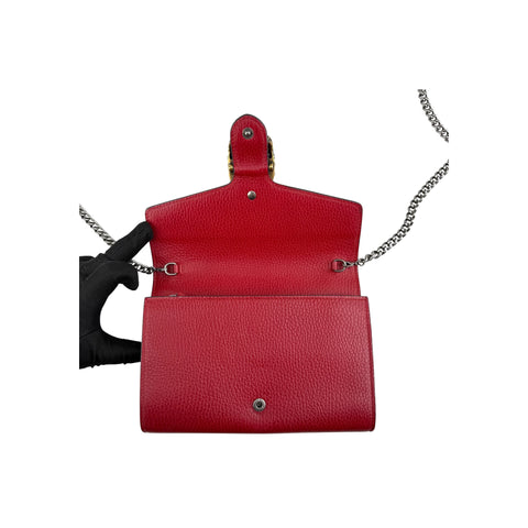 Gucci Red Pebbled Leather Dionysus Mini Wallet on Chain Bag