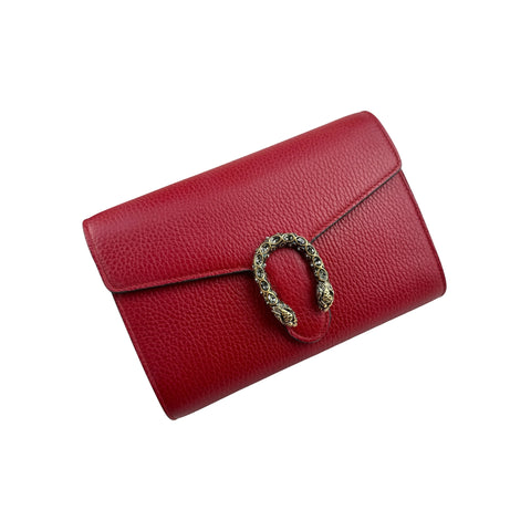 Gucci Red Pebbled Leather Dionysus Mini Wallet on Chain Bag