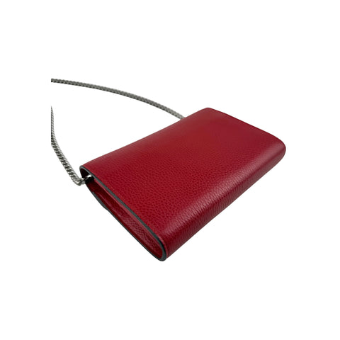 Gucci Red Pebbled Leather Dionysus Mini Wallet on Chain Bag