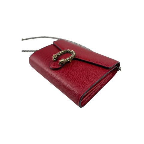 Gucci Red Pebbled Leather Dionysus Mini Wallet on Chain Bag