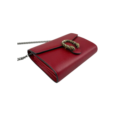 Gucci Red Pebbled Leather Dionysus Mini Wallet on Chain Bag