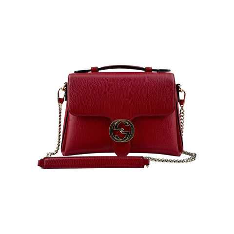 Gucci Red Pebbled Leather Interlocking G Medium Shoulder Bag