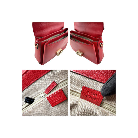 Gucci Red Pebbled Leather Interlocking G Medium Shoulder Bag