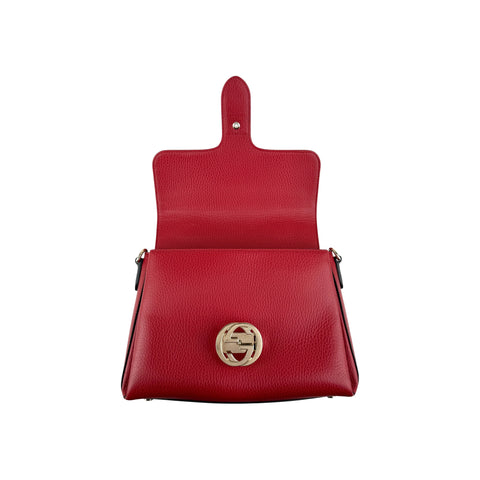 Gucci Red Pebbled Leather Interlocking G Medium Shoulder Bag