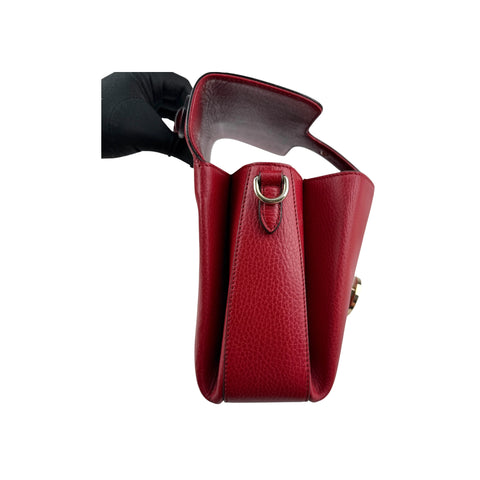 Gucci Red Pebbled Leather Interlocking G Medium Shoulder Bag