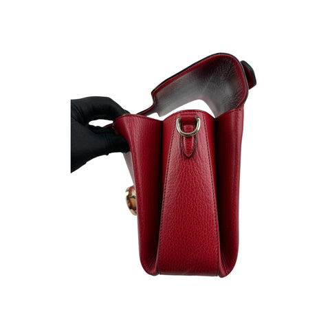Gucci Red Pebbled Leather Interlocking G Medium Shoulder Bag