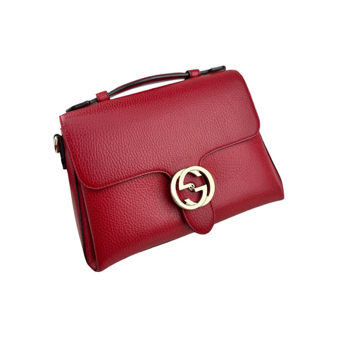 Gucci Red Pebbled Leather Interlocking G Medium Shoulder Bag