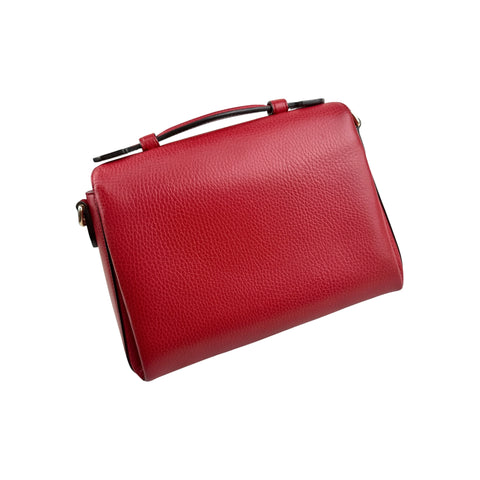Gucci Red Pebbled Leather Interlocking G Medium Shoulder Bag