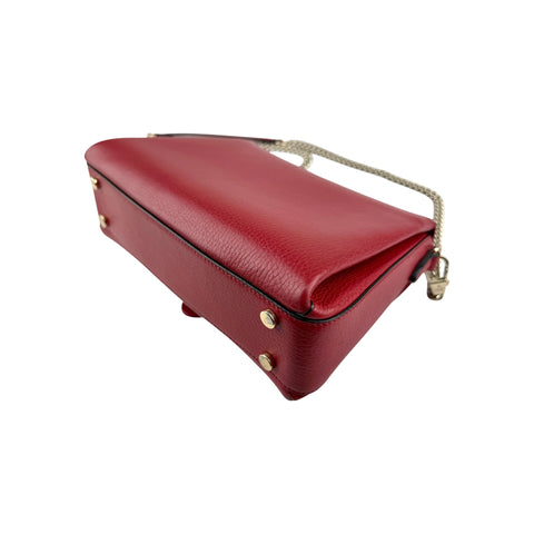 Gucci Red Pebbled Leather Interlocking G Medium Shoulder Bag
