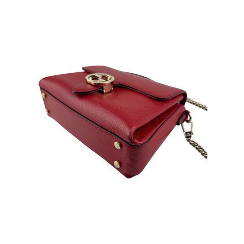 Gucci Red Pebbled Leather Interlocking G Medium Shoulder Bag
