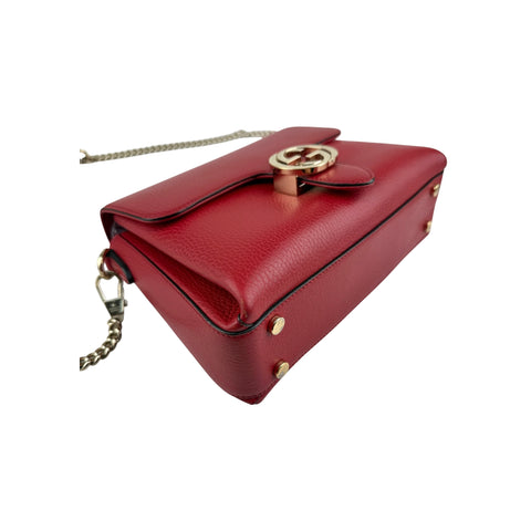 Gucci Red Pebbled Leather Interlocking G Medium Shoulder Bag