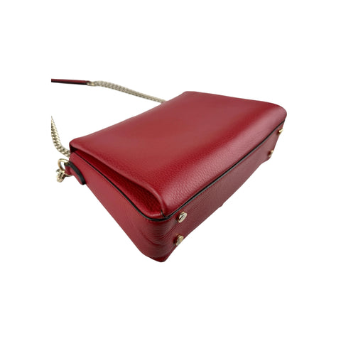 Gucci Red Pebbled Leather Interlocking G Medium Shoulder Bag